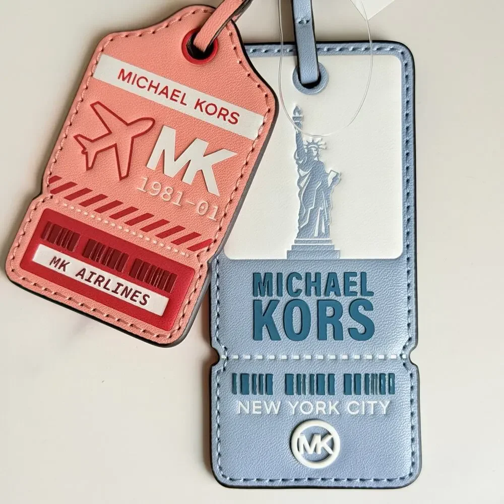 NWT Michael Kors Luggage Tag Key Fob Charm MK Sangria NYC Travel Statue Liberty